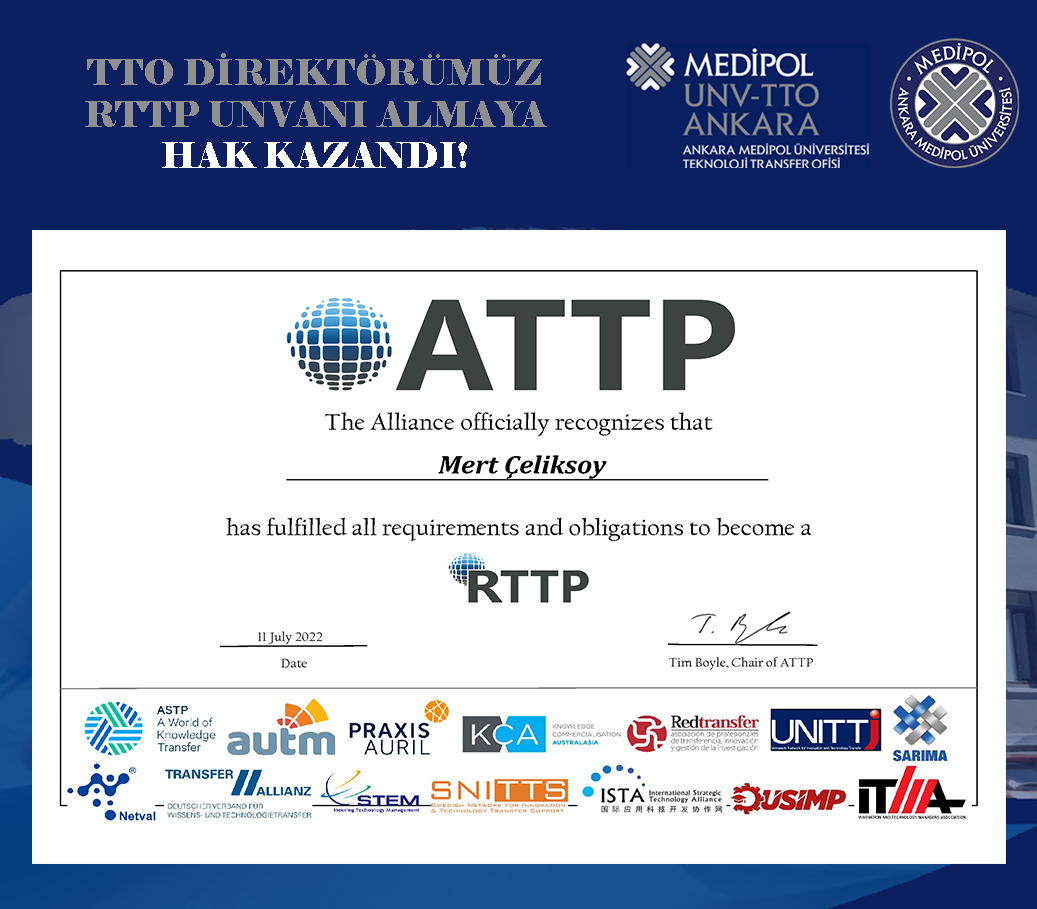 Teknoloji Transfer Ofisi Direktörümüz Mert Çeliksoy, Uluslararası "Registered Technology Transfer Professionals (RTTP)" Unvanını Almaya Hak Kazandı!